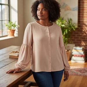 488 - Women’s Blouse Beige Long Sleeve